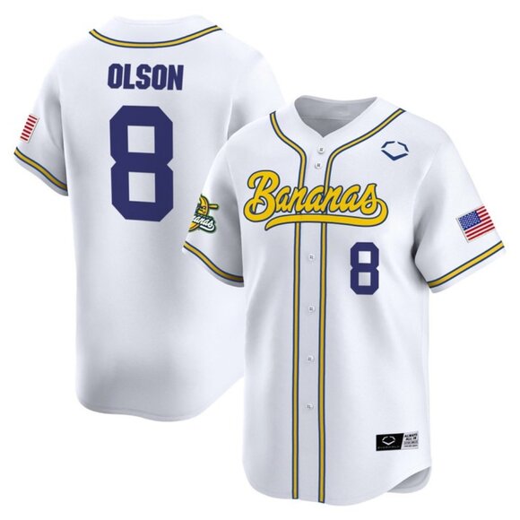Mens Youths Kids Womens Jackson Olson Savannah Bananas White Jersey Stitched